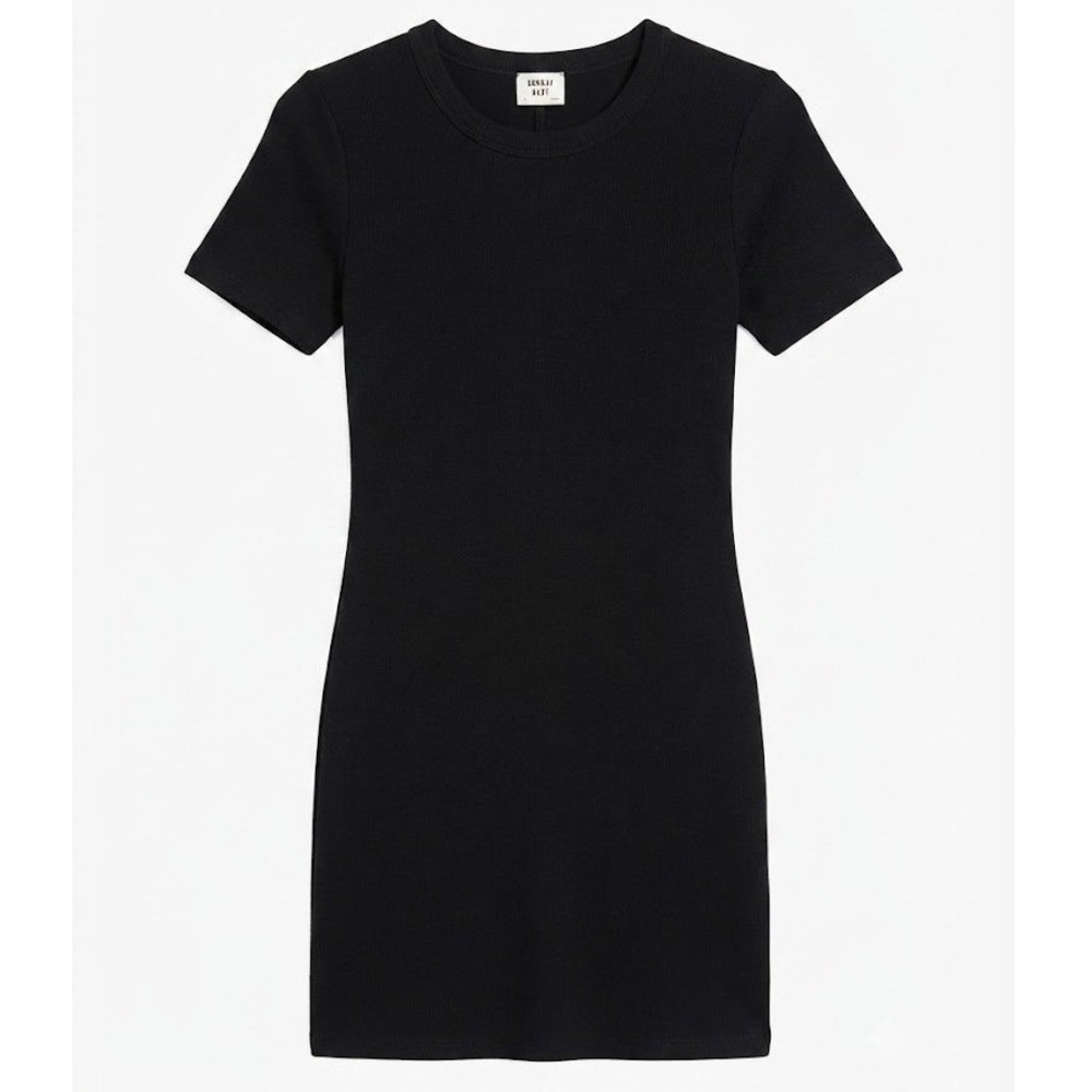 Sunday Best Aritzia Black Ribbed Mini Bodycon Dress Short Sleeve Small - WD